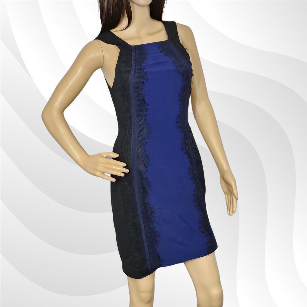 2/$50 Jay Godfrey NWOT Blue & Black Silk Mini Dress w/ Lace Size 2